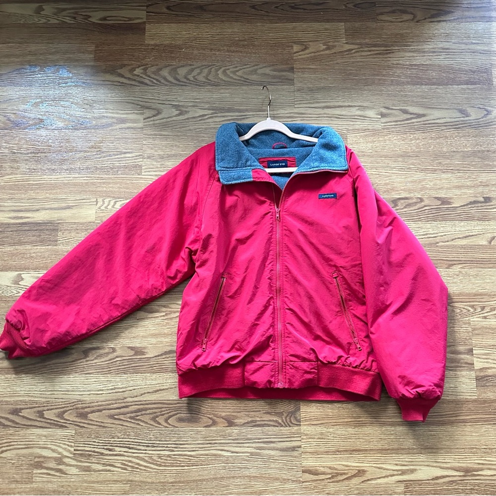 Lands' End Red and Gray Men’s Therma Check Jacket